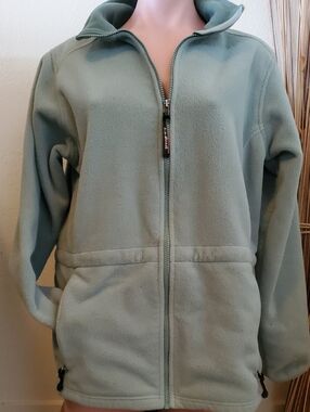 L.L. Bean Olive Green Fleece Jacket with Red Logo Accent